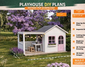 Planos de casa de juegos estilo cabaña / Parque infantil DIY con pérgola / Descarga digital