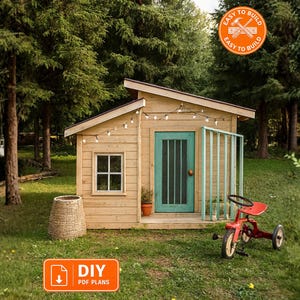 Modern Wooden Playhouse | DIY Cabin house PDF | Backyard Playhouse | Instant download