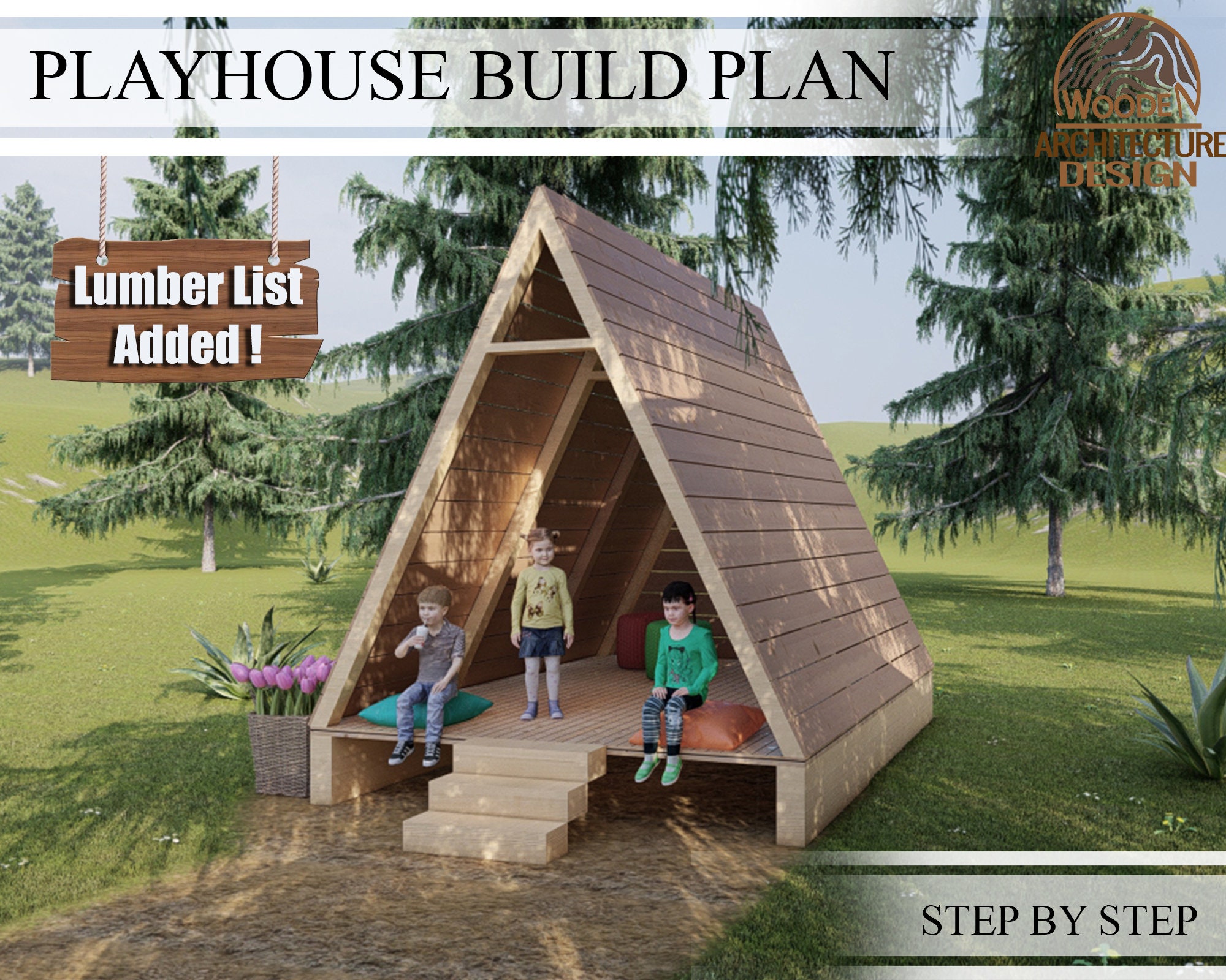 Playhouse Plans for Kids Wooden Frame House Plan Do It Etsy