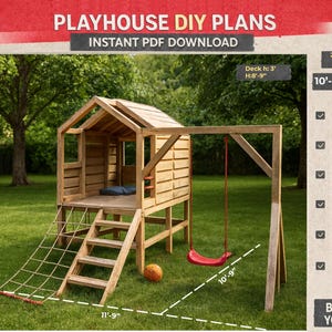 Playhouse Plans with Swing Set: DIY Wooden Gardenhouse (Digital Download)