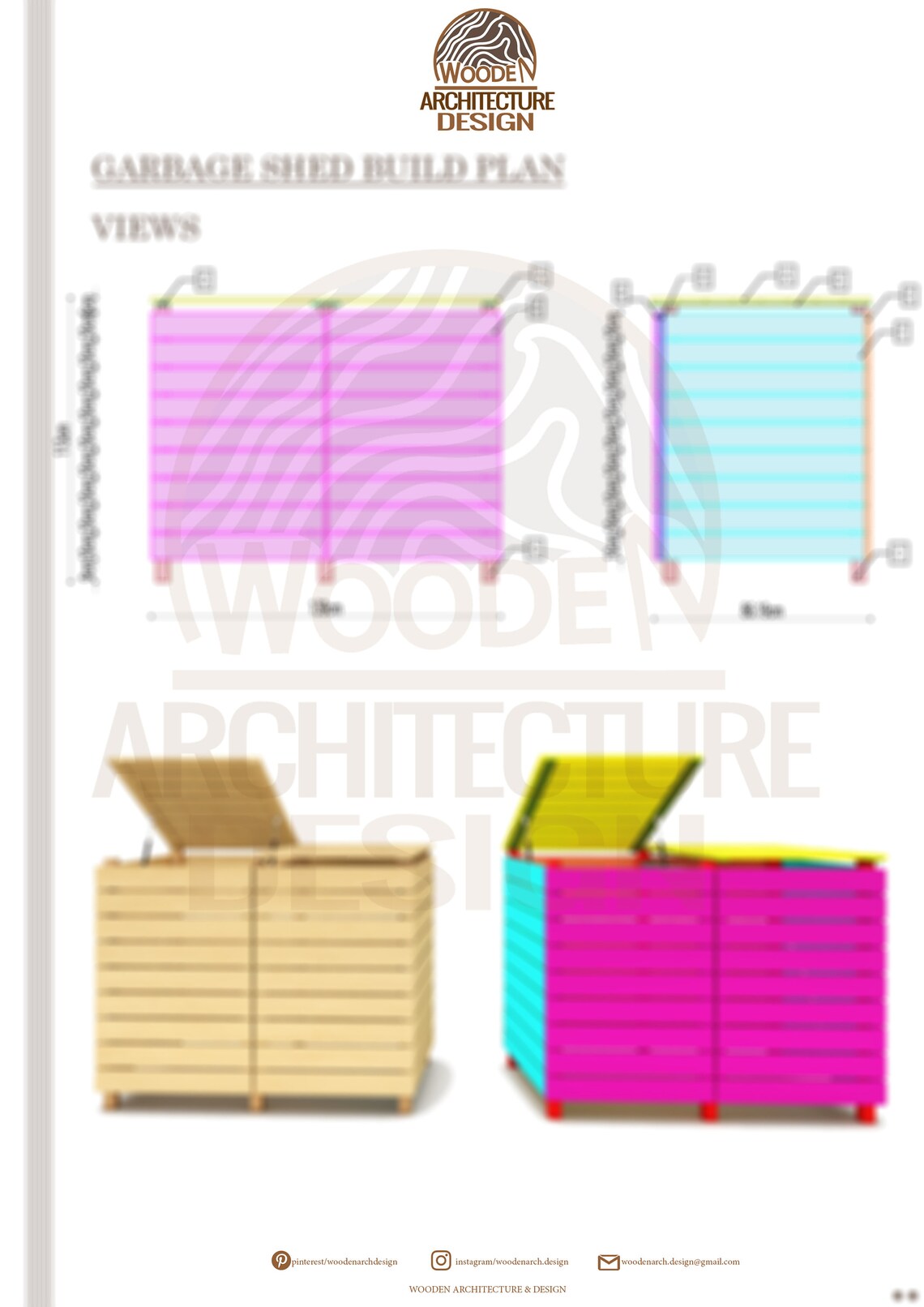 Garbage Shed Plans Architecture Wooden Storage Plan Do It Etsy