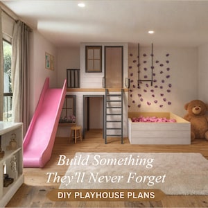 Indoor Wooden Playhouse Plan with Slide | Climbing Wall & Swing | DIY Loft Design for Kids | Step-by-Step PDF Building Instructions image 7