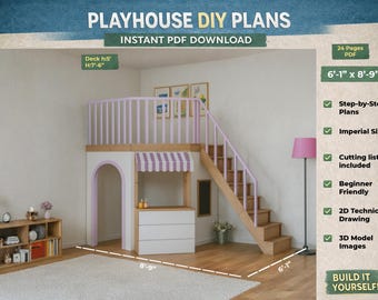 DIY Indoor Wooden Playhouse Plan: Loft Design (PDF Instructions)