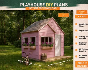 DIY Wooden Playhouse Plans PDF | Backyard Kids Cottage House | Step by Step Building Guide