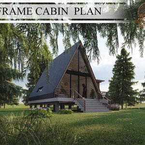 A Frame Cabin House Plan, Forest Cabin House, Premium Plan, 2 Bedroom 2 Bathroom, 926.63 sq.ft (35'-6"x 29'-6"), Digital Downloading Files