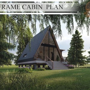 A Frame Cabin House Plan, Forest Cabin House, Premium Plan, 2 Bedroom 2 Bathroom, 926.63 sq.ft (35&#39;-6&quot;x 29&#39;-6&quot;), Digital Downloading Files