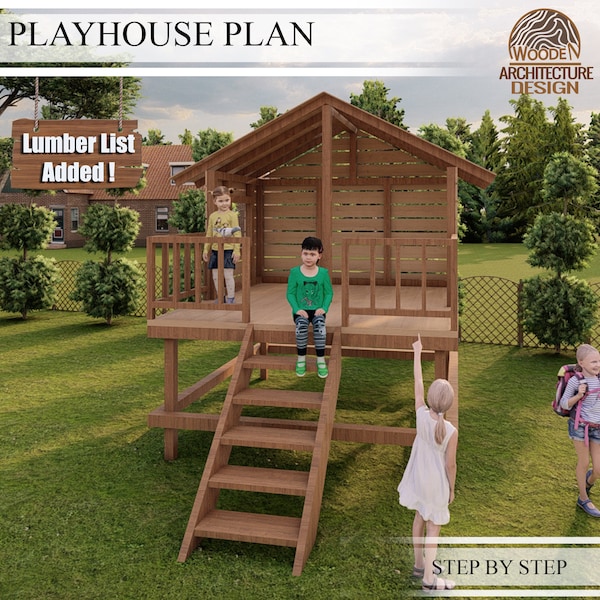Playhouse Plans for Kids, Architecture Wooden gardenhouse Plan, do it yourself with the  Digital downloading files