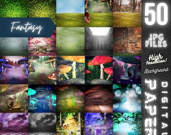 50 Pcs Fantasy Digital Background - High Quality Resolution Paper Texture Overlay Photography Video Invitation Papercraft Graphic Design