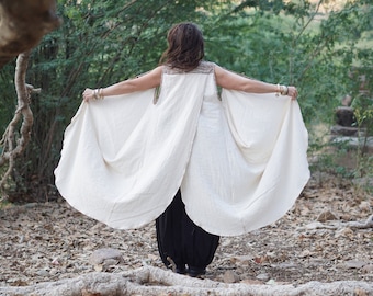 Raw Cotton Lélé Butterfly Shrug / Natural Raw Summer Overwear / Raw Cotton Sleeveless Long Shrug