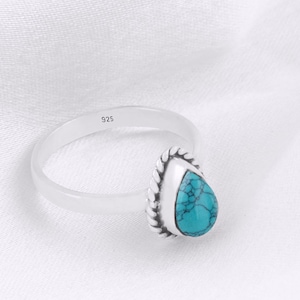 Natural Turquoise Ring, Tear Drop  925 Sterling Silver Ring, Pear Shape Gemstone Ring, Meditation Ring, Handmade Ring, Silver Band For Her