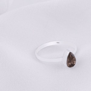Beautiful Seated Gemstone Smoky Topaz Pear Shape 925 Sterling Silver Ring Tear Drop Stone Ring Christmas Gift  Wedding Silver Jewelry