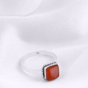 Anello a banda spazzolata in argento massiccio in argento sterling quadrato cabochon 925K fatto a mano, pila minimalista, Halloween, Pasqua pasquale di Natale