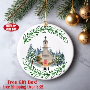 Church Christmas Ornament - Personalized Church Ornament -Custom Family Ornament-Watercolor Christmas Ornament- Bulk Order  Double Sided