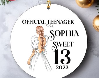 13 Official Teenager Birthday Gift-Thirteen Year Keepsake- Custom Name Ornament-Personalized Teenager  Ornamenets- Tween birthday Ornament