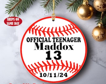 Official Teenager Boy Birthday Gift-Thirteen Year Keepsake-Personalized Teenager  Ornamenets- 13th birthday Ornament- Double Sided