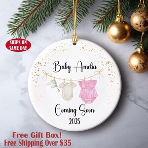 Personalize Pregnancy Announcement Ornament - Baby Coming Soon Ornament - Ornament for Baby - Expecting Mom Gift  Keepsake,  Double Sided
