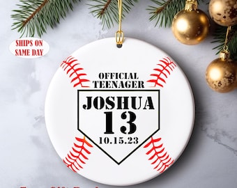 13 Official Teenager Birthday Gift for Boy-Personalized Baseball Ornament- Christmas Ornament-Christmas Ornament 13 Year Old -Double Sided