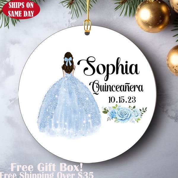 Personalized 15 Mis Quince Años Quinceañera Gift - Personalized Glitter Pink Dress Ornament – Sweet Fifteen Birthday Keepsake- Double Sided