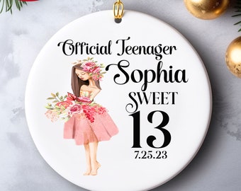 13 Official Teenager Birthday Gift-Thirteen Year Keepsake- Custom Name Ornament-Personalized Teenager  Ornamenets- Print Double Sided