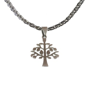 Tree of life necklace in steel pendant with wide chain