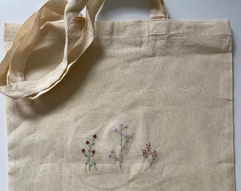 embroidered jute bag | tote bag | tote bag | Flowers | embroidery