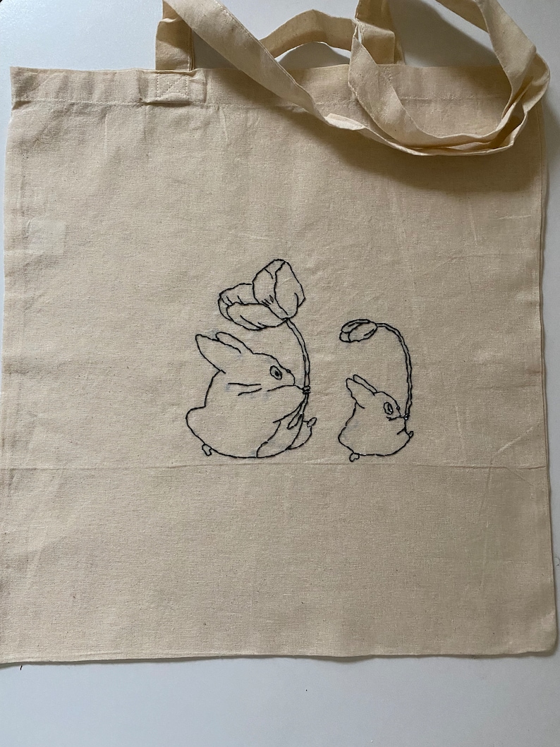 Embroidered jute bag Totoro image 1