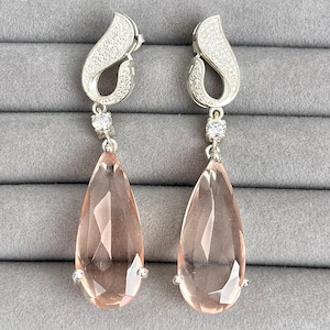 Peach Morganite  925 Sterling Silver Earring, Dangle & Drop  Earring,  Ear wire Earring,  Unique Silver Jewellery