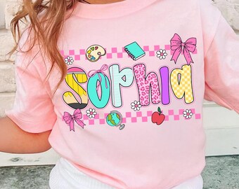 Preppy Back to School Shirt For Kid, Kindergarten First Day of School Outfit, Coquette Kids School Shirt, Cute Kid Toddler, Girly Pink Bow