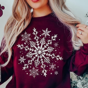 Womens Winter Snowflake Sweatshirt, Christmas Holiday Crewneck, Christmas Shirt, Christmas Snowflake Sweatshirt, Winter Sweatshirt