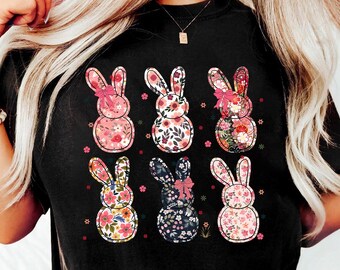 Floral Bunny Comfort Colors Shirt, Happy Easter Shirt, Colorful Rabbit Shirt, Easter Day T-Shirt, Funny Easter Shirt, Easter Rabbit Tee