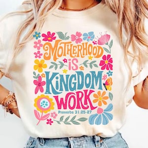 Retro Comfort Mom Comfort Colors Tshirt, Motherhood Is Kingdom Work Shirt, Mothers Day Shirt, Christian Mom Gift, Religious Mom Tee