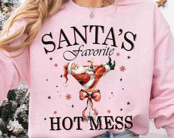 Santa's Hot Mess Sweatshirt, Christmas Martini Sweater, Coquette Christmas Drink Shirt, Funny Christmas, Holiday Party, Espresso Martini