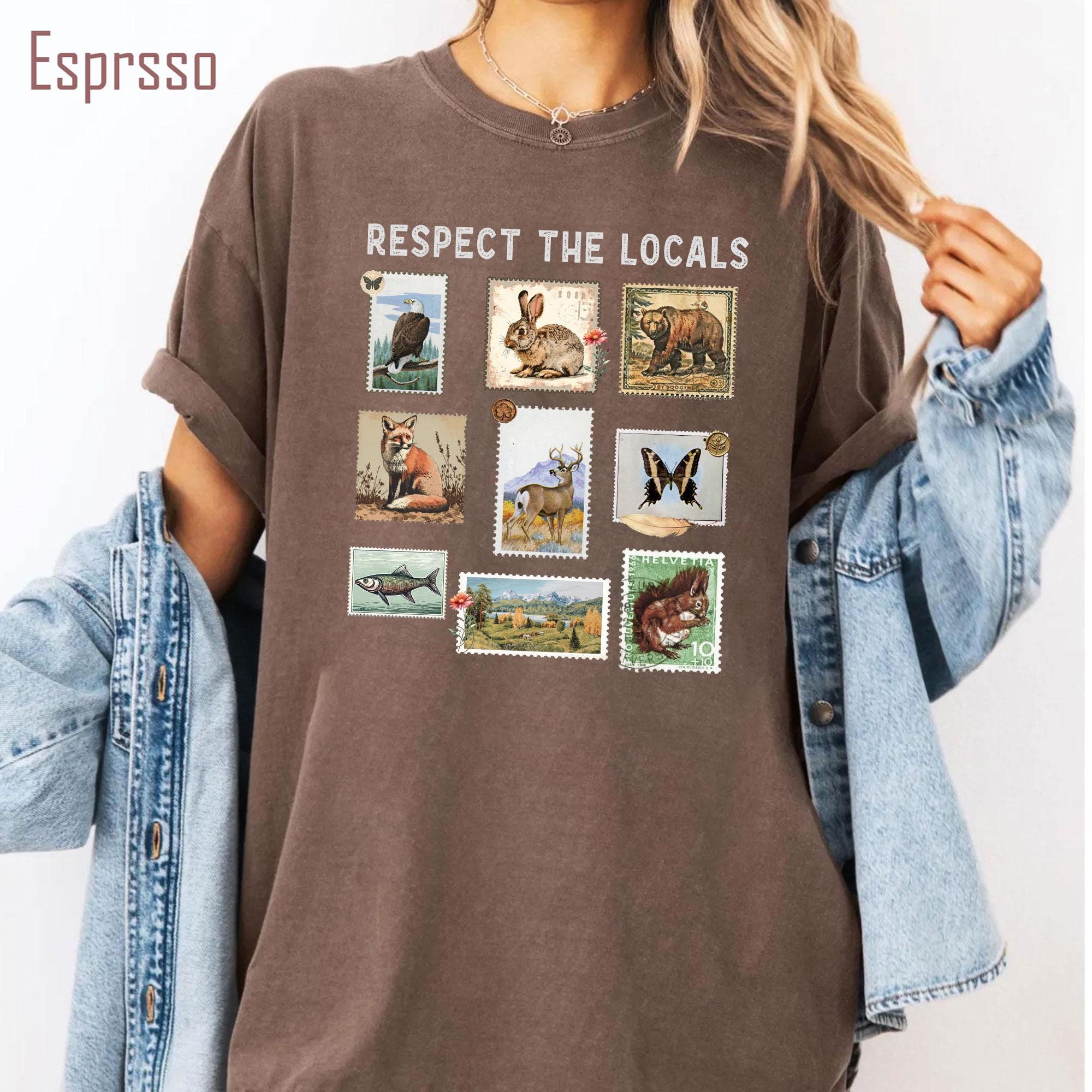 Respect The Local Wildlife T-Shirt, Gift For Nature Lover, Animal Lover, Protect National Parks, Granola Girl Shirt, Postage Postal Stamp