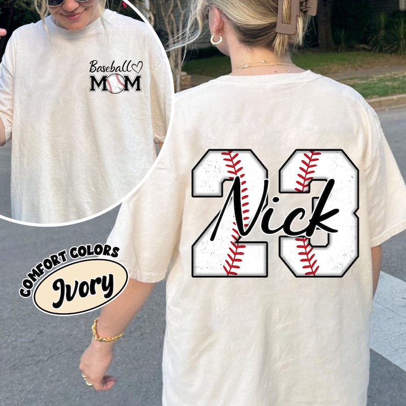 Personalized baseball mama shirt with kid name & number, Team Mom Baseball T Shirt, Sport Custom Jersey, tball mom shirt for baseball sister