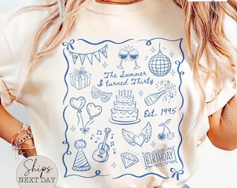 30th Birthday Shirt, Comfort Colors Summer I Turned Thirty Bday Party Tee,Custom Thirtieth Birthday Gift,Coastal Beach Summer Birthday Shirt