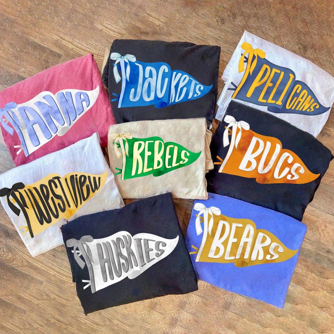 Custom Watercolor Pennants Flag Mascot Shirt, Girly Mascot shirt, School Spirit Shirt, Matching Team Tee, Personalized School Team