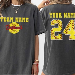 Custom Personalized Softball Mom Comfort Colors® Shirt, Name and Number Softball Shirt, Softball Mom Shirt, Gift for Mom Tee Shirt