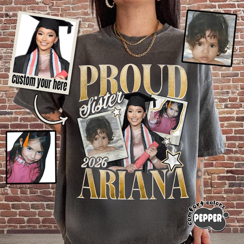 Bootleg Graduation Shirt 2026, Custom Photo Collage Shirt, Retro Rap Style Graduation T-Shirt, Proud Family Graduation Gift, Grad Shirt