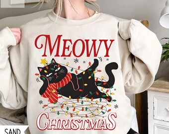 Meowy Christmas Sweatshirt,Happy Cat Year Shirt,Funny Christmas Cat Shirt,Cat Christmas Sweatshirt,Cats Sweatshirt,Cat Lover Christmas Shirt