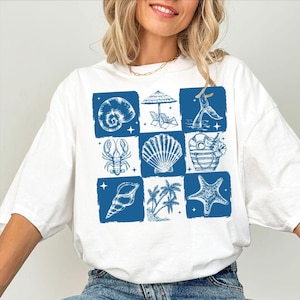 Vintage Seashells Tshirt Comfort Colors Cotton Cottagecore Aesthetic Shirt Nautical Tee Ocean Swimsuit Coverup Oversized Coastal Surf Shirt