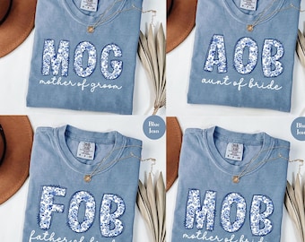 Comfort Colors® Mother Of The Groom Shirt, Mog Crewneck, Floral Bridal Party Getting Ready Outfit, Gift From Bride, Blue Toile Shirt
