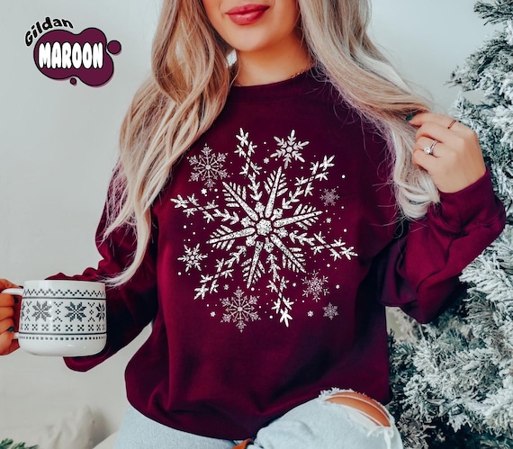 Womens Winter Snowflake Sweatshirt, Christmas Holiday Crewneck, Christmas Shirt, Christmas Snowflake Sweatshirt, Winter Sweatshirt