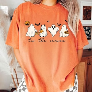 Tis The Season Halloween Shirt, Halloween Comfort Colors Shirt, Retro Ghost Shirt, Cute Fall Shirt, Women&#39;s Halloween Tee, Pumpkin Season