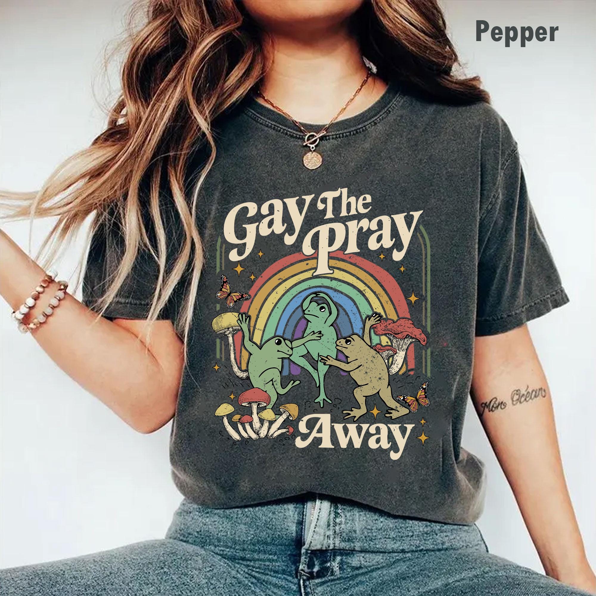 LGBT Pride T-shirt Gay The Pray Away Rainbow Frogs - Funny Meme LGBTQ Shirt  In Multiple Sizes Pray Away Rainbow Shirt