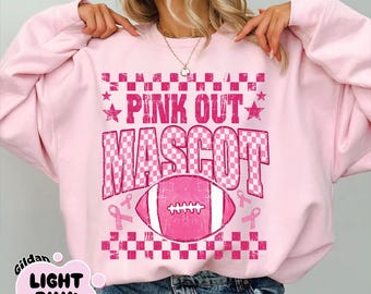 Custom Mascot Pink Out Football Breast Cancer Awareness Sweatshirt, Personalized Pink Ribbon Game Day Tee, October Support Spirit Sweatshirt
