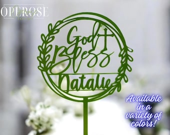Personalized God Bless Acrylic Cake Topper: Baptism, Christening, Communion