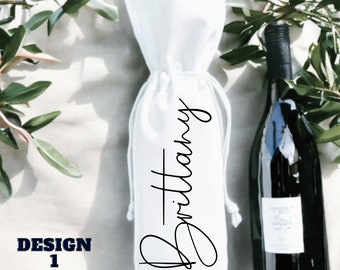 Personalized Wedding Wine Bag: White Canvas Bridal Gift