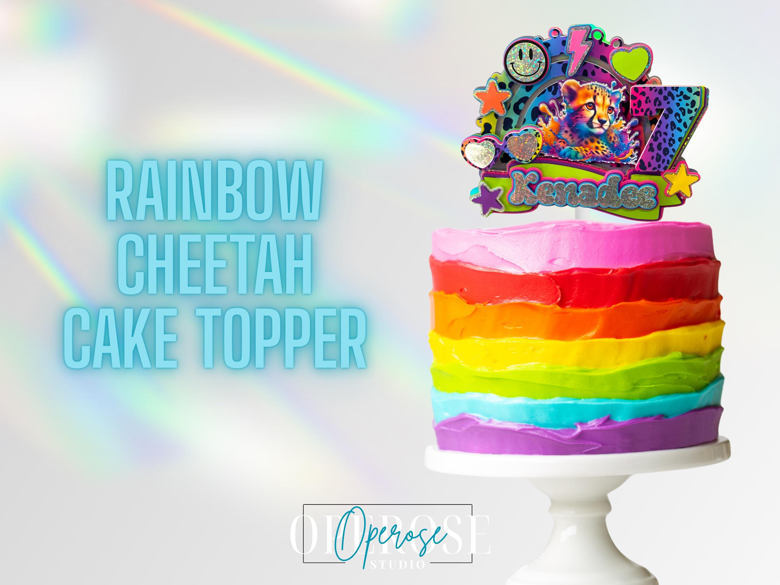 Cheereveal Rainbow Cheetah Cake Toppers - Glitter Leopard Print Cake Picks For Jungle Safari Birthday Parties - View #8