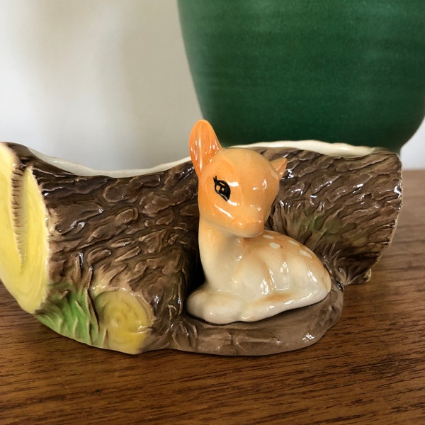 Gorgeous Vintage Hornsea Pottery Fauna Fawn/Deer log planter - home decor - birthday - eclectic home - gift - jewellery storage