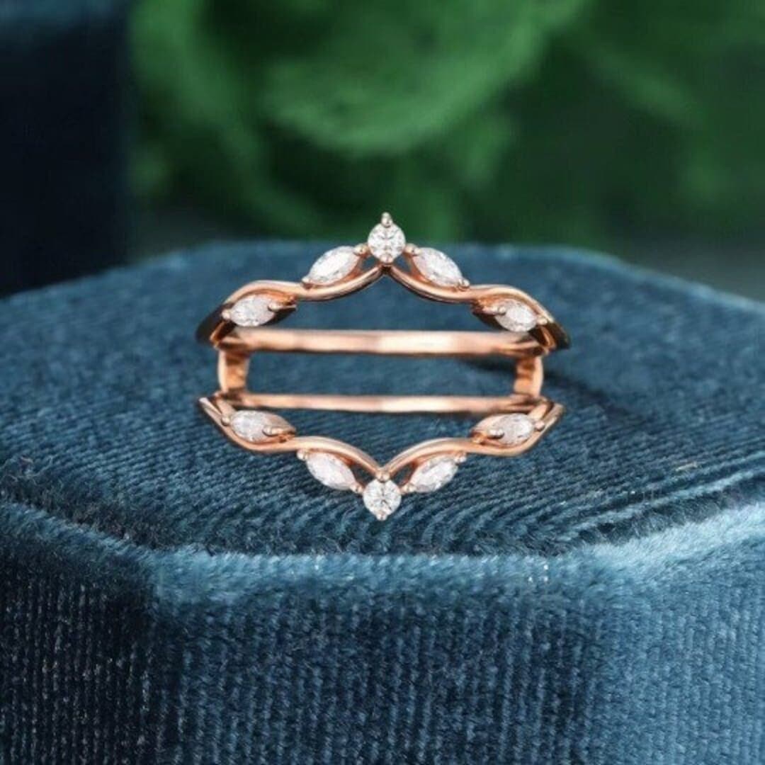 Marquise Moissanite Curved Wedding Band Vintage Rose Gold Diamond ...